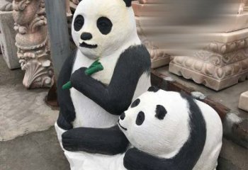 宁波领雕塑——公园母子熊猫石雕