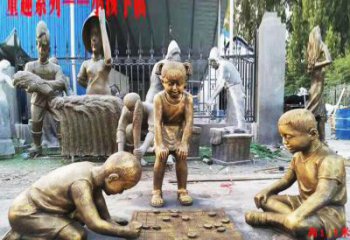 宁波铜质童趣儿童下棋雕塑