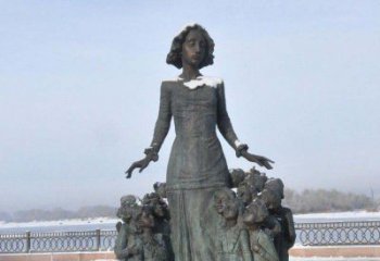 宁波铜雕学生人物欢乐的小学生雕塑