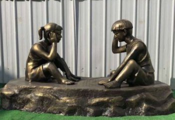 宁波儿童雕塑-铜雕下棋展示精美的艺术