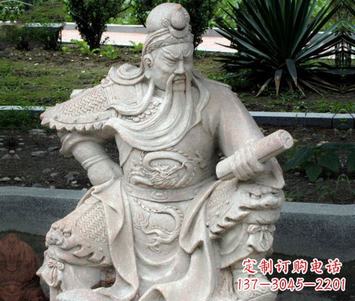 宁波古代人物关公看书石雕