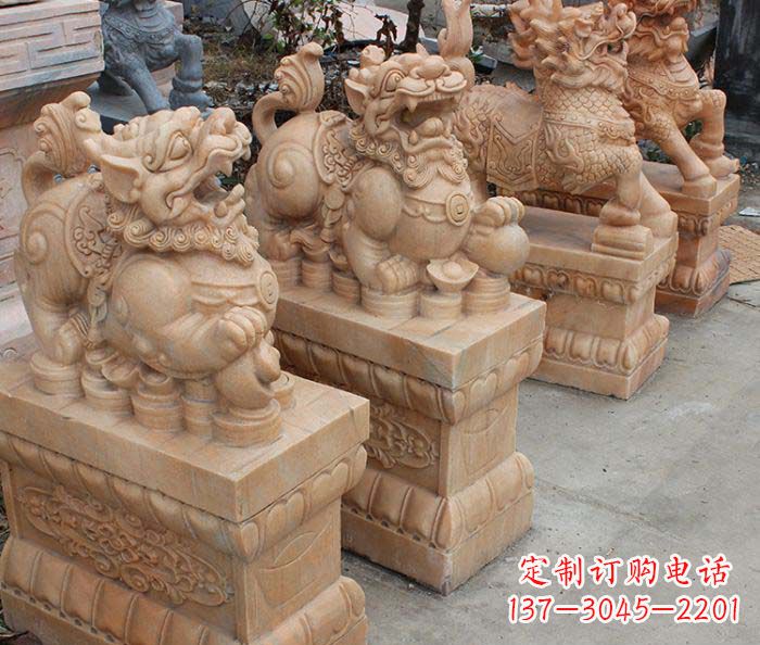 宁波中领雕塑-古代神兽晚霞红貔貅石雕