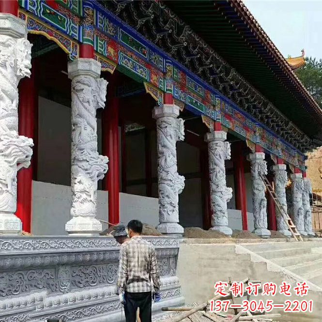 宁波古建汉白玉龙柱石雕
