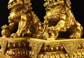 宁波故宫金狮子雕塑，精工细技定制爱心图案
