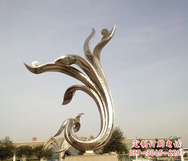 宁波广场不锈钢抽象金凤凰雕塑