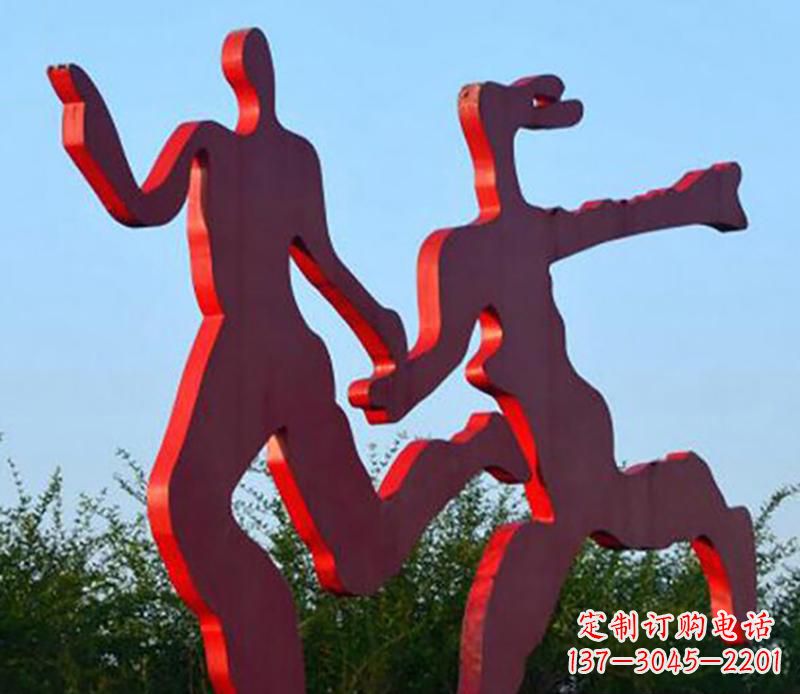宁波中领雕塑-多彩情侣跑步雕塑