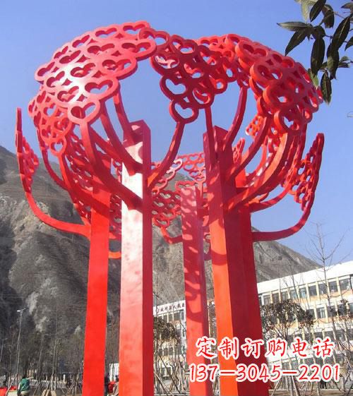 宁波广场不锈钢心形树叶大树雕塑