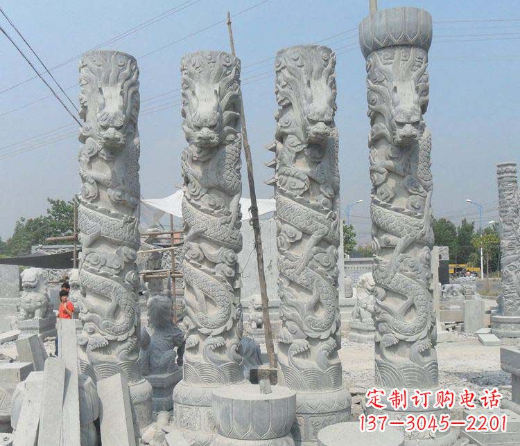 宁波广场大理石盘龙柱景观石雕 (2)