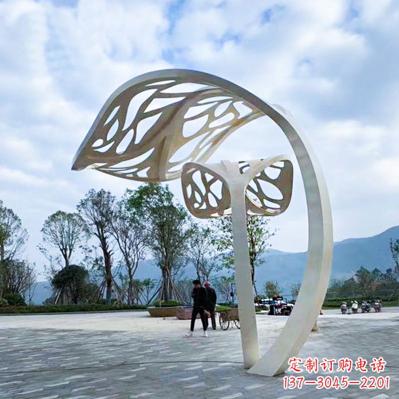 宁波广场大型不锈钢抽象树叶雕塑