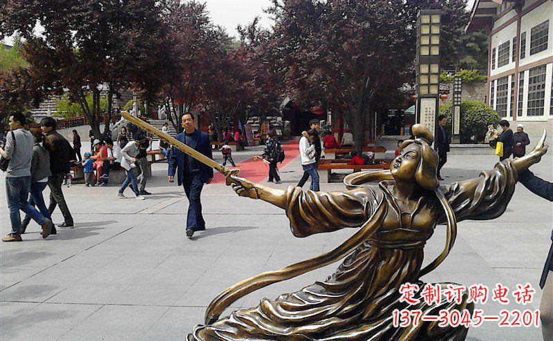 宁波广场古代美女舞剑人物铜雕