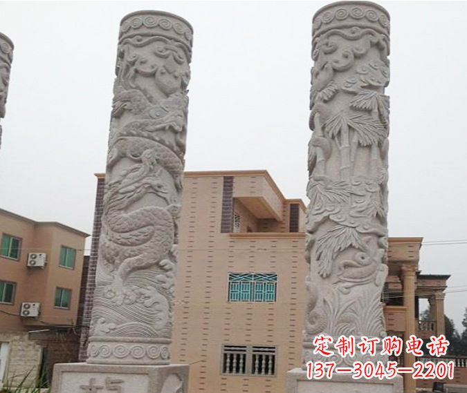 宁波广场景观大理石12生肖龙柱石雕 (2)