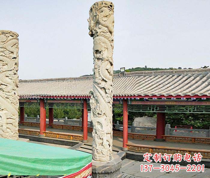 宁波广场景观大理石龙柱石雕 (2)