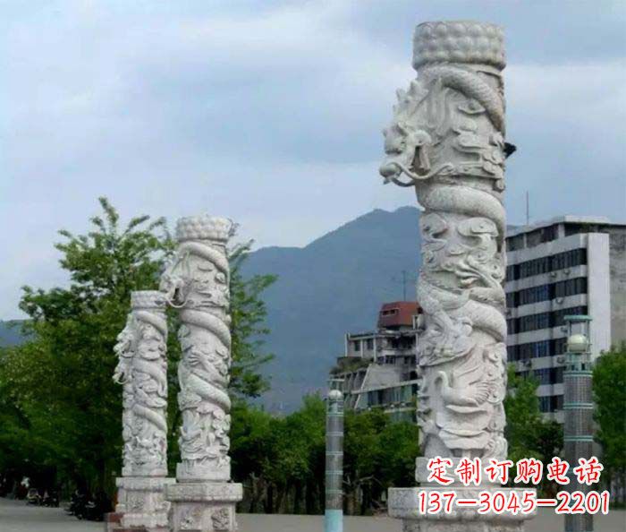 宁波广场景观大理石龙柱石雕 (3)