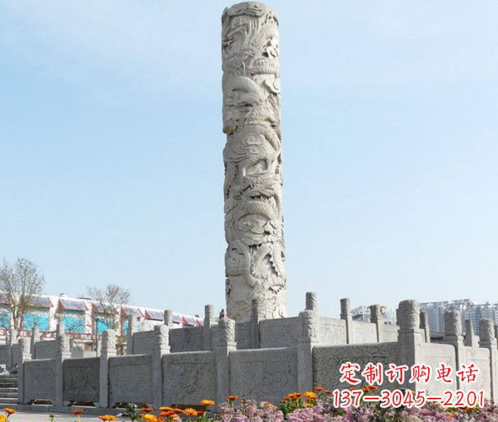 宁波广场景观大理石龙柱石雕,展现神秘传统风采