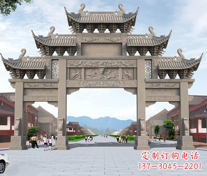 宁波以大理石石雕装饰的精美牌楼雕塑