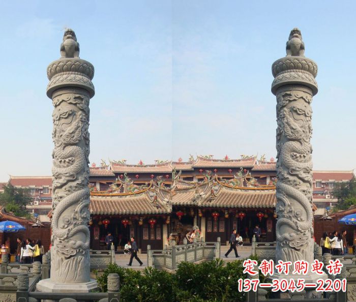宁波精美的汉白玉龙柱石雕塑