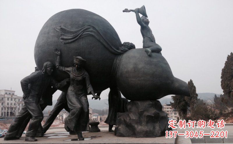 宁波广场少数民族人物和大葫芦景观铜雕