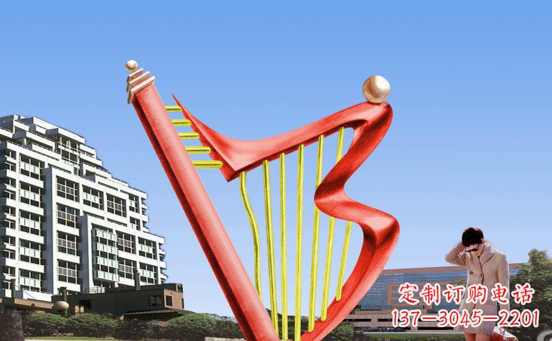 宁波中领雕塑精制不锈钢竖琴雕塑
