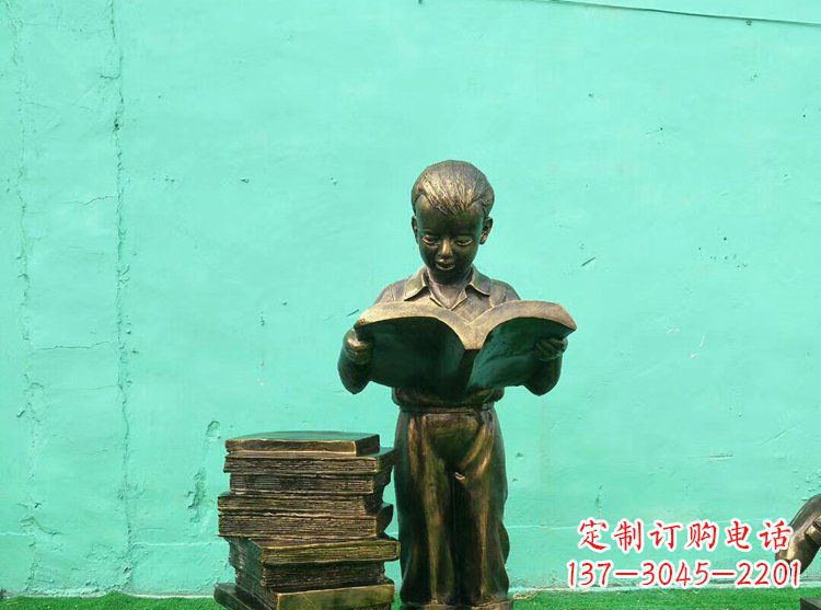 宁波广场铜雕看书小孩人物雕塑
