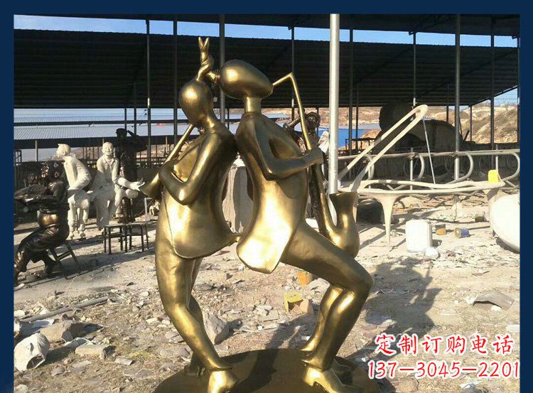 宁波中领雕塑:优雅萨克斯铜雕贴金吹管人物雕塑