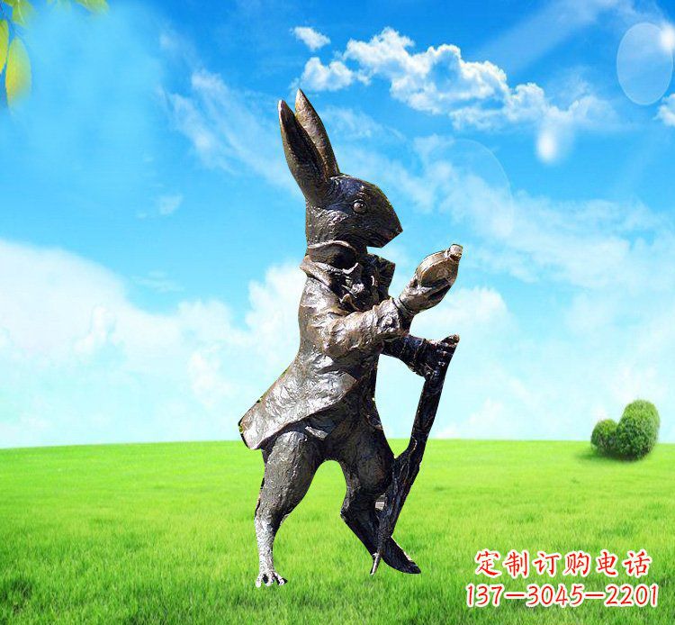 宁波以广场铜雕小兔挖萝卜动物雕塑为你礼赞美好!