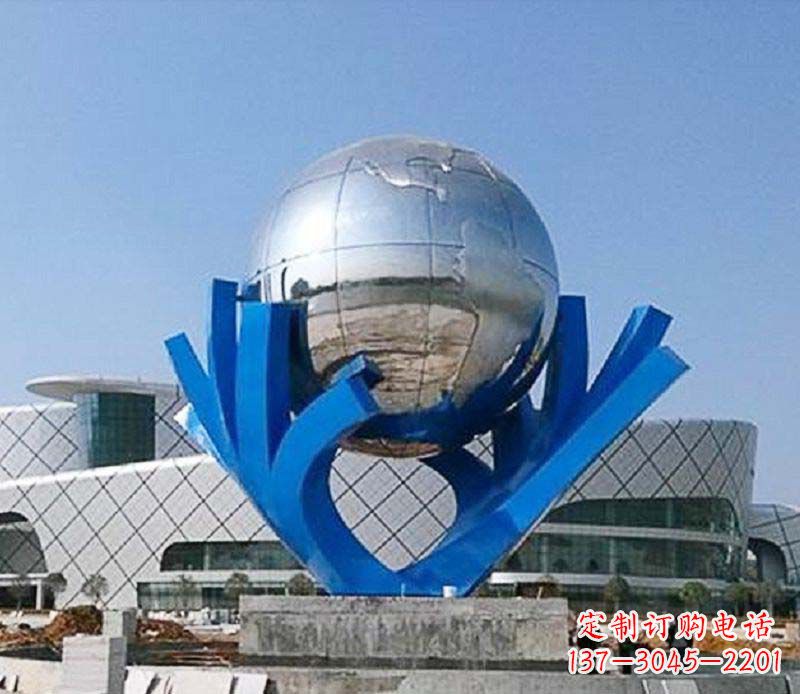 宁波中领雕塑打造把地球握在手中精致不锈钢抽象雕塑