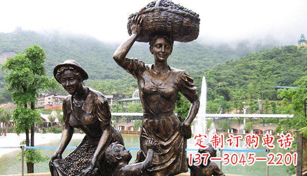 宁波广场摘葡萄人物丰收铜雕