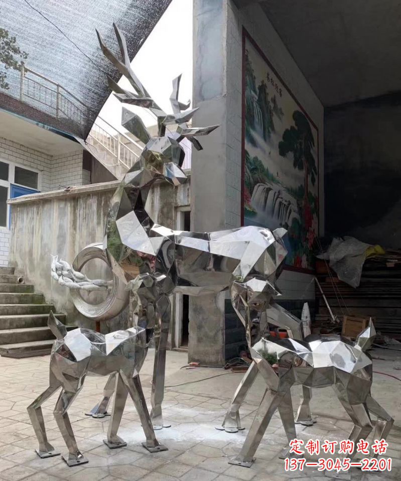 宁波广场造型动物鹿不锈钢雕塑
