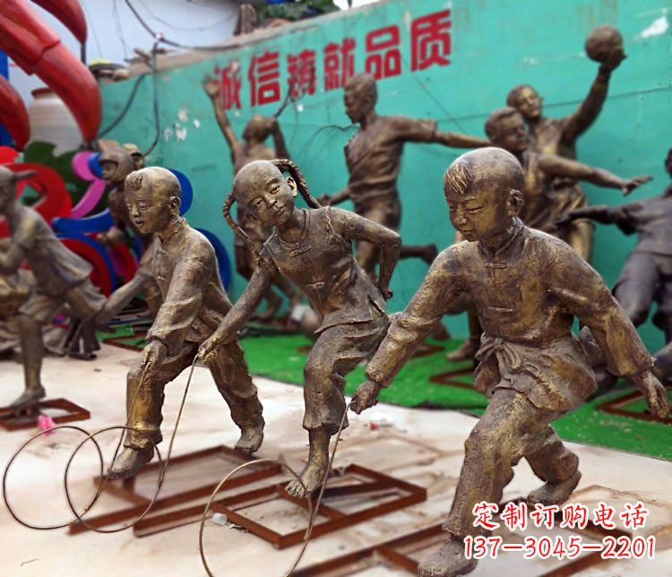 宁波滚铁环为您的小宝定制精美儿童铜雕