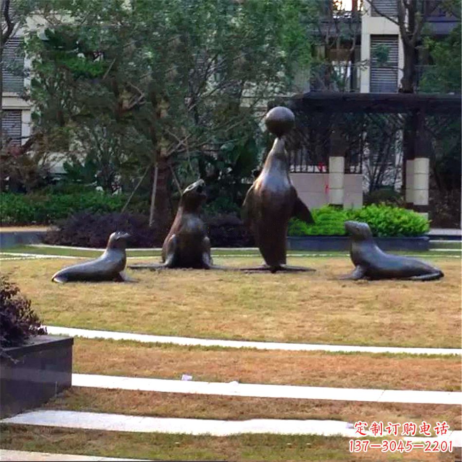 宁波海豹铸铜雕塑-小区园林动物景观雕塑
