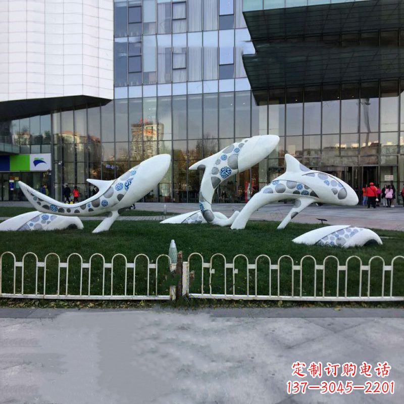 宁波海豚玻璃钢城市景观雕塑-城市街道绿地装饰动物摆件