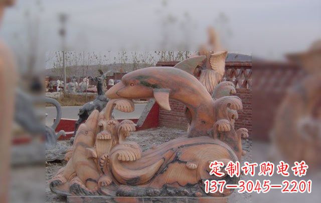 宁波海豚海浪石雕,精美艺术品