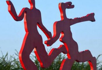 宁波中领雕塑-多彩情侣跑步雕塑