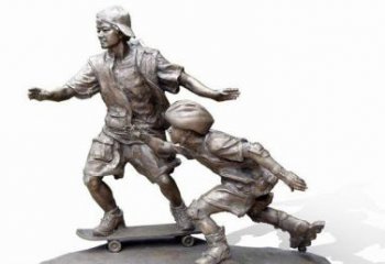 宁波令人惊叹的广场滑板男孩铜雕塑