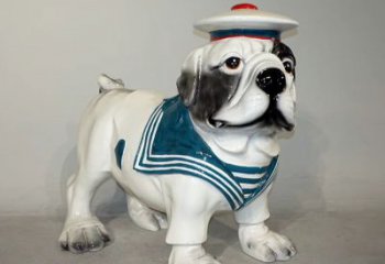 宁波海军玻璃钢仿陶瓷斗牛犬狗雕塑