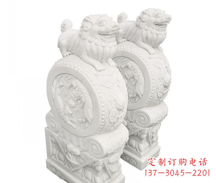 宁波汉白玉抱鼓石招财石门墩