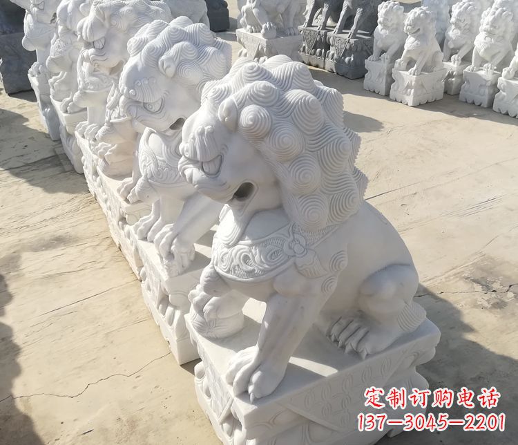 宁波汉白玉踩球狮子门口招财镇宅石雕