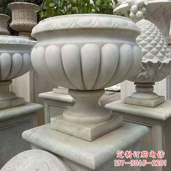 宁波汉白玉城市园林花盆石雕