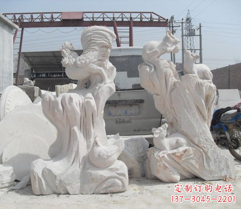 宁波中领雕塑,打造古典唯美的汉白玉公鸡雕塑