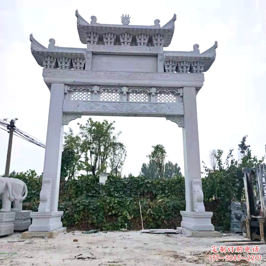 宁波汉白玉精致的牌坊雕塑