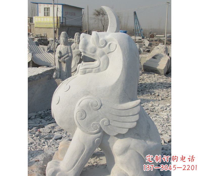 宁波汉白玉独角兽石雕，精美细腻，魅力无穷