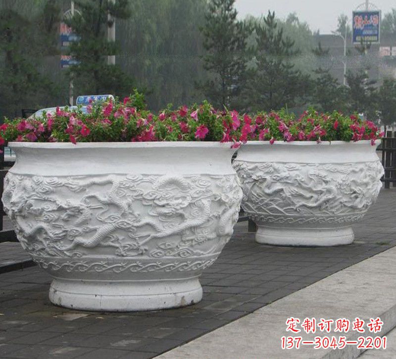 宁波优雅自然，中领雕塑汉白玉公园龙浮雕花盆