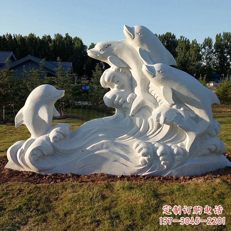 宁波汉白玉海豚石雕-公园园林动物景观摆件