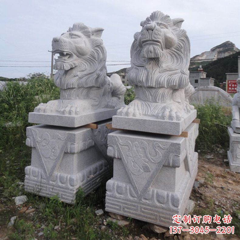宁波汇丰狮子石雕,精美雕塑展现霸气