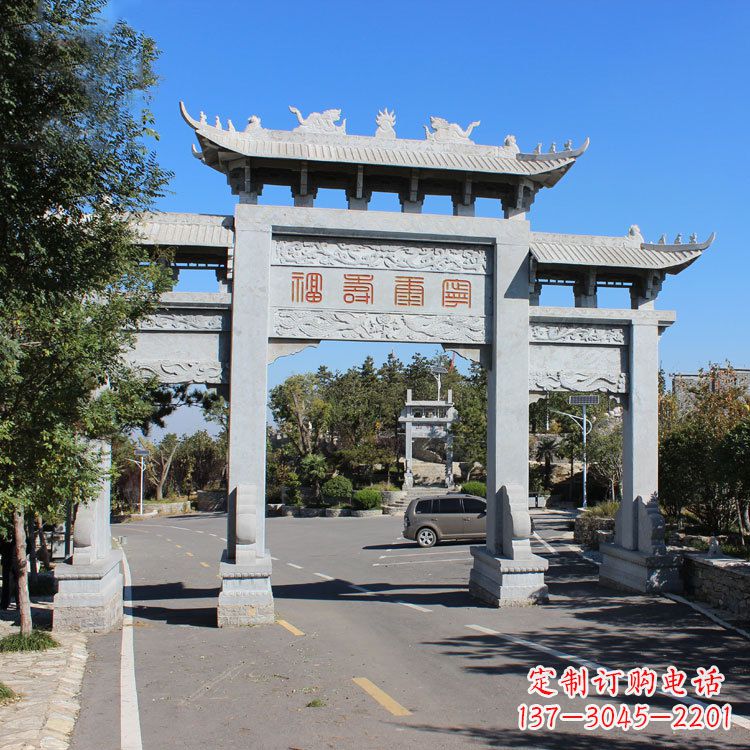 宁波汉白玉景区入库石雕牌坊