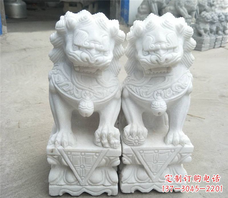 宁波定制精美的汉白玉酒店吉祥狮子门墩