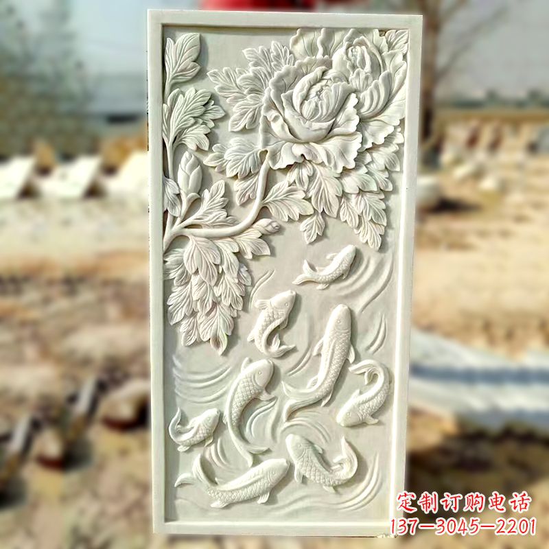 宁波汉白玉鲤鱼浮雕,精美彰显睿智之美