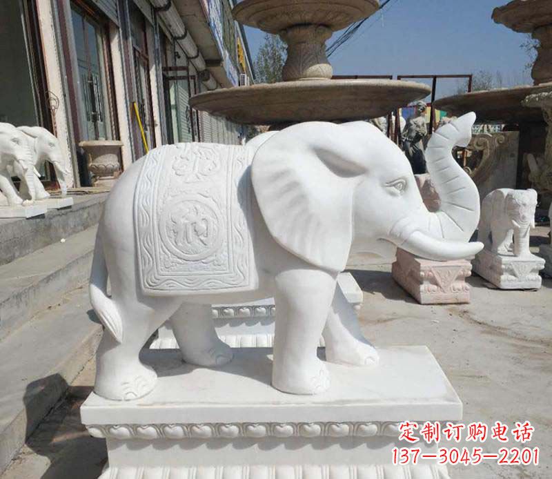 宁波高品质汉白玉酒店门口喷水大象雕塑