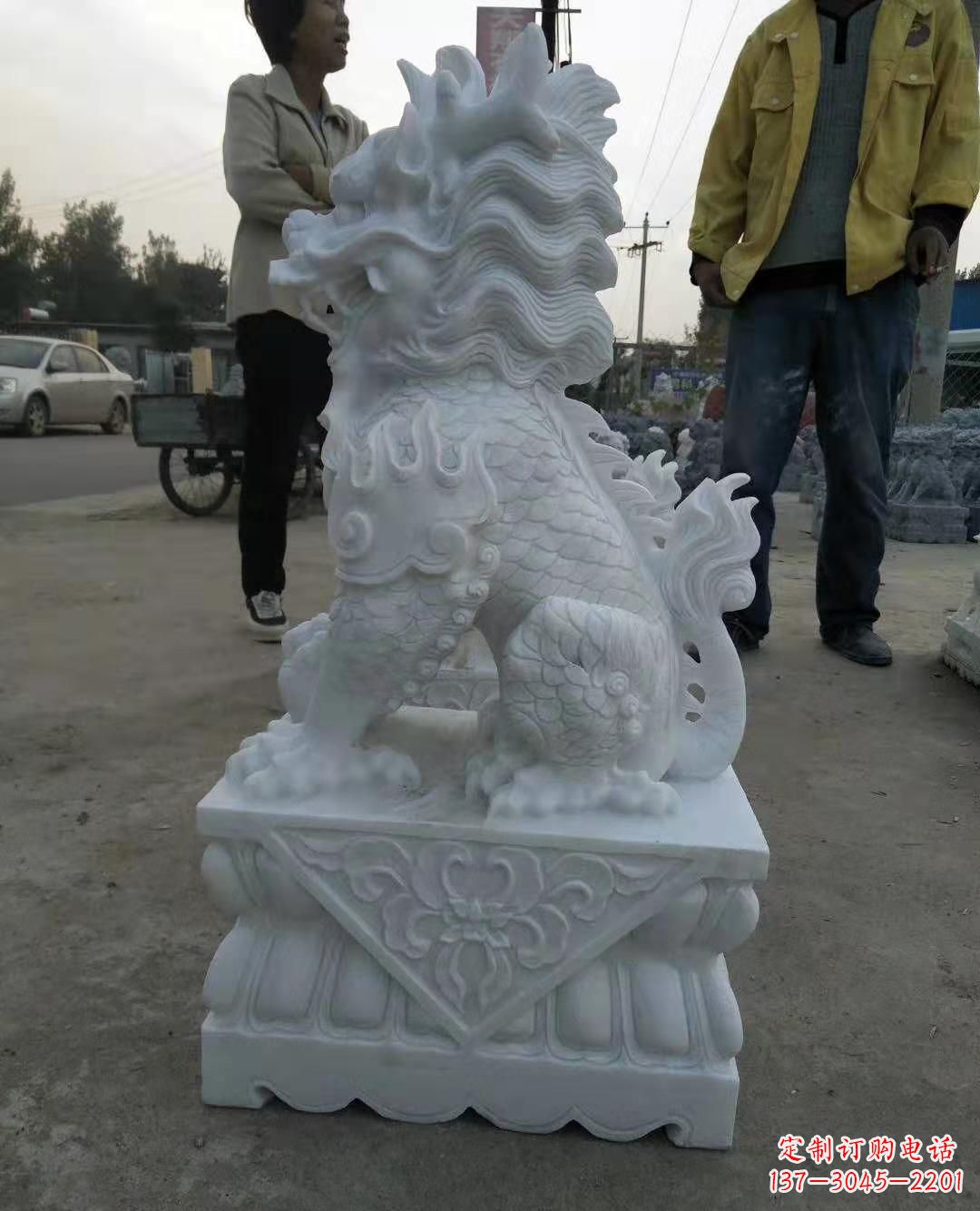 宁波精致绝伦的汉白玉门口古代神兽镇宅麒麟雕塑