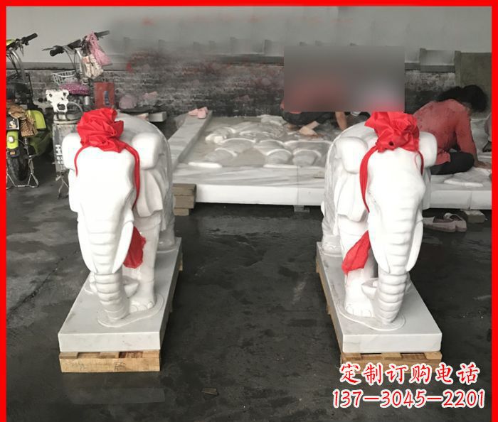 宁波汉白玉雕刻招财小象,让你的家门口更加灵气